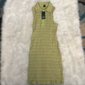 wild fable Lime Green and Yellow Striped Sleeveless Collared Midi Dress
